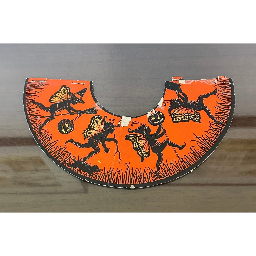 Vintage Beistle Halloween Fairies Paper Lamp Shade Cover Orange Black Decor